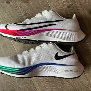 White Athletic Sneakers with Black Swoosh